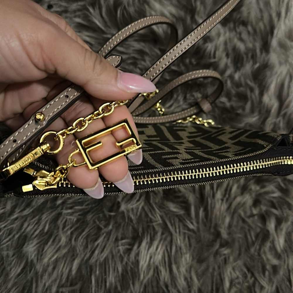 Brown Monogram Crossbody Bag with Gold Chain - Picture 3 of 8